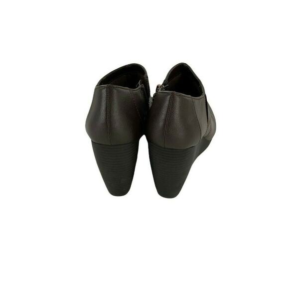 Dr Scholls Booties Womens Sz 9M Headline Wedge Ankle Side Zip Brown Faux Leather - Picture 5 of 8